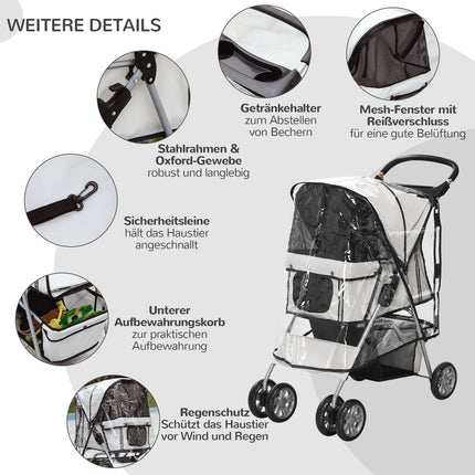 Collapsible dog carriage with rain cover, mesh window and cup holder