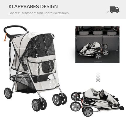 Collapsible dog carriage with rain cover, mesh window and cup holder