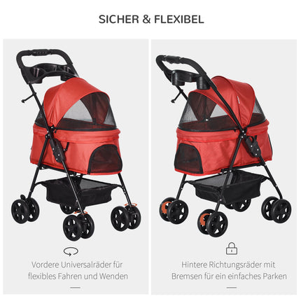 Collapsible red pet carriage for small dogs & cats 67x45x96cm