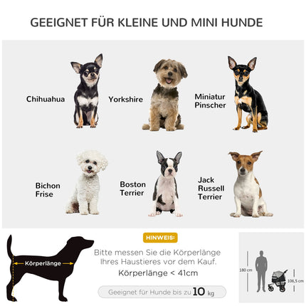 Collapsible 3-wheel pet stroller, grey/black, for dogs and cats