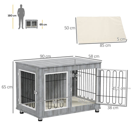 Medium dog box - double doors, cushioned, grey, 90x58x65 cm