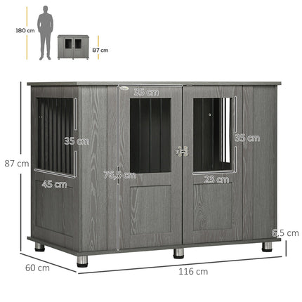 Extra large indoor dog kennel with lock - Grey, 116 x 60 x 87 cm