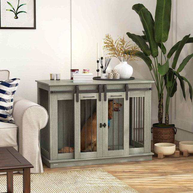 Medium Dog House - Grey, Double Door, Two Room Option