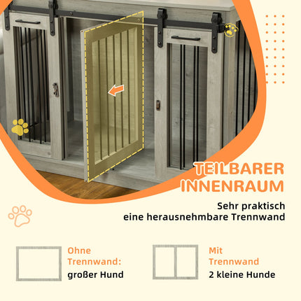 Medium Dog House - Grey, Double Door, Two Room Option
