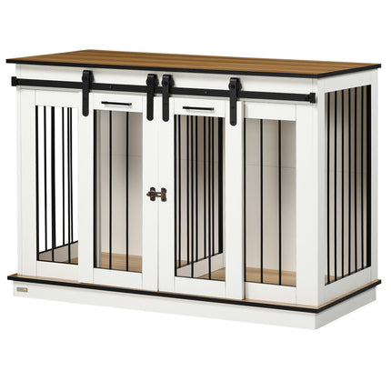 White dog cage with double rooms and double doors, medium size