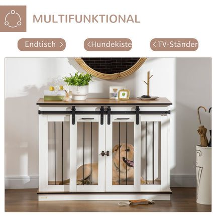 White dog cage with double rooms and double doors, medium size
