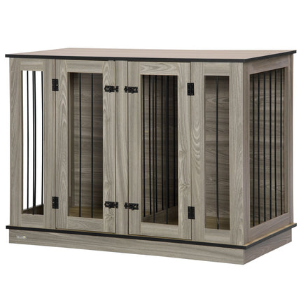 Dog cage with dividers, dark walnut & oak, 120x60x88.5 cm