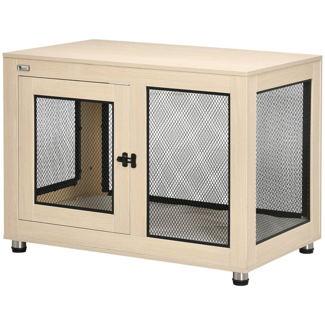 Dog cage with pad, 2 doors, oak, 94x60x71.5 cm