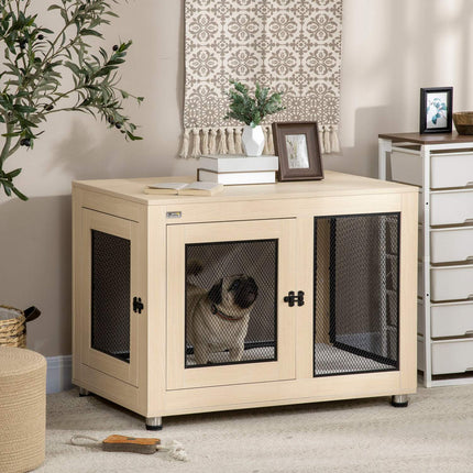 Dog cage with pad, 2 doors, oak, 94x60x71.5 cm