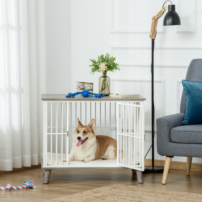 Hondenkooi Houtlook Tafelbladkussen Middelgrote Honden Wit + Grijs 86X60X70Cm