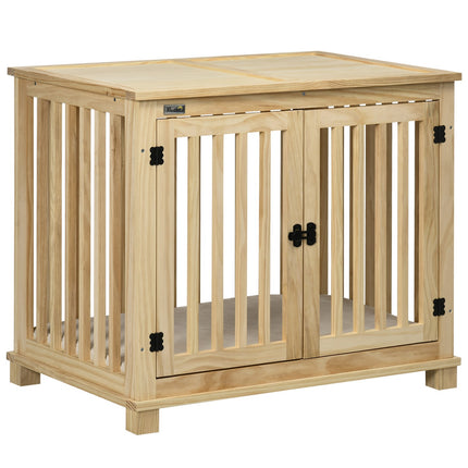 Wooden dog house with cushion - Medium, natural finish