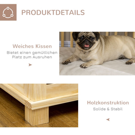 Wooden dog house with cushion - Medium, natural finish