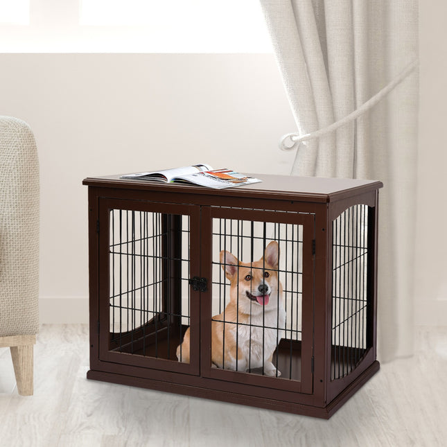 Lockable brown dog house, small dogs, double entrances