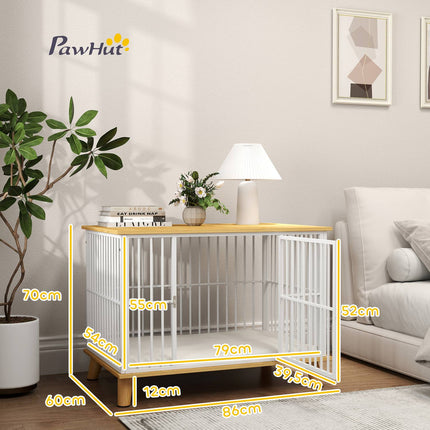 Medium dog cage with cushion and lockable door, oak