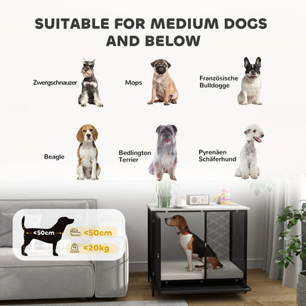 Lockable dog box with cushion, Grey, 88 x 55 x 71 cm