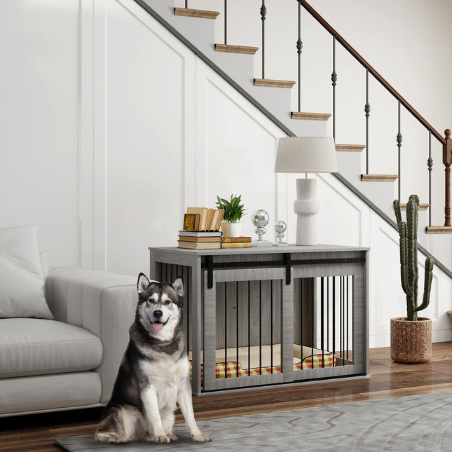 Large gray dog cage with lockable sliding door