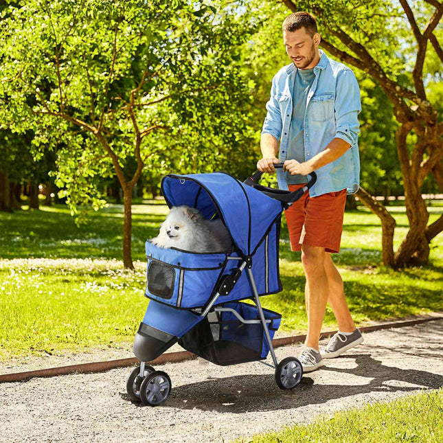Pet stroller for dogs and cats, multicolored blue