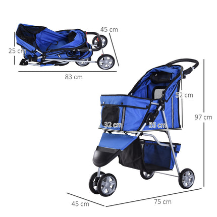 Pet stroller for dogs and cats, multicolored blue