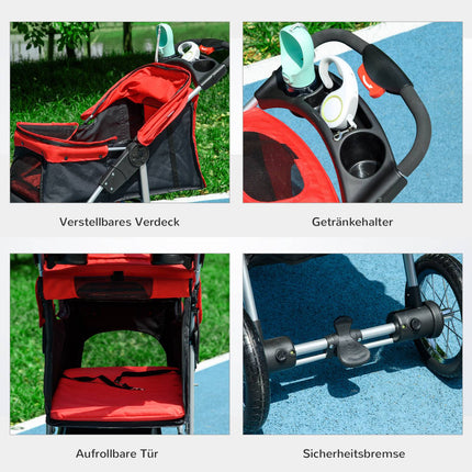 Pet Stroller, Foldable 3 Wheel, Red & Black Oxford Fabric