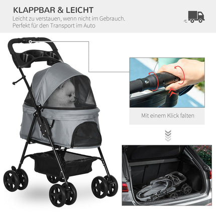 Collapsible Pet Stroller for Small Dogs and Cats, Oxford Grey