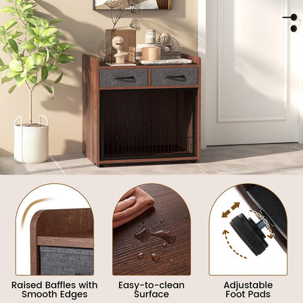 Dog Crate Furniture End Table With 2 Fabric Drawers