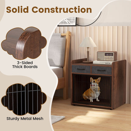 Dog Crate Furniture End Table With 2 Fabric Drawers