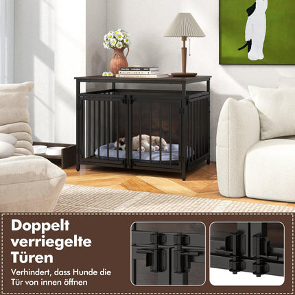 Dog Crate Furniture with 3 Doors, Wood, 80x60x64 cm