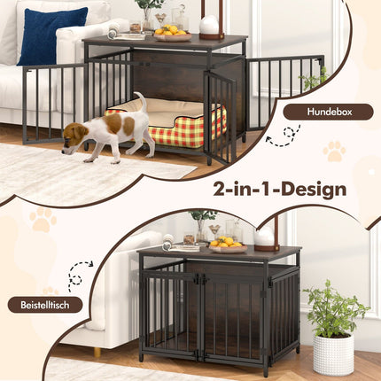 Dog Crate Furniture with 3 Doors, Wood, 80x60x64 cm