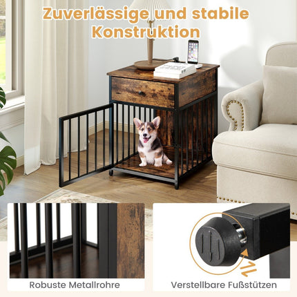 Dog Crate Furniture with Charging Station & Drawer