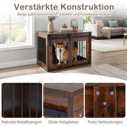Dog Crate Furniture with Sliding Barn Door, 80 cm, Brown