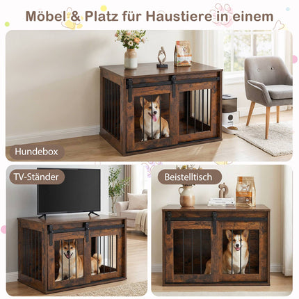 Dog Crate Furniture with Sliding Barn Door, 80 cm, Brown