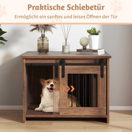 Dog Crate Furniture with Sliding Door, Metal & Wood, 80x60x60 cm
