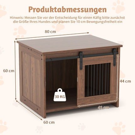 Dog Crate Furniture with Sliding Door, Metal & Wood, 80x60x60 cm