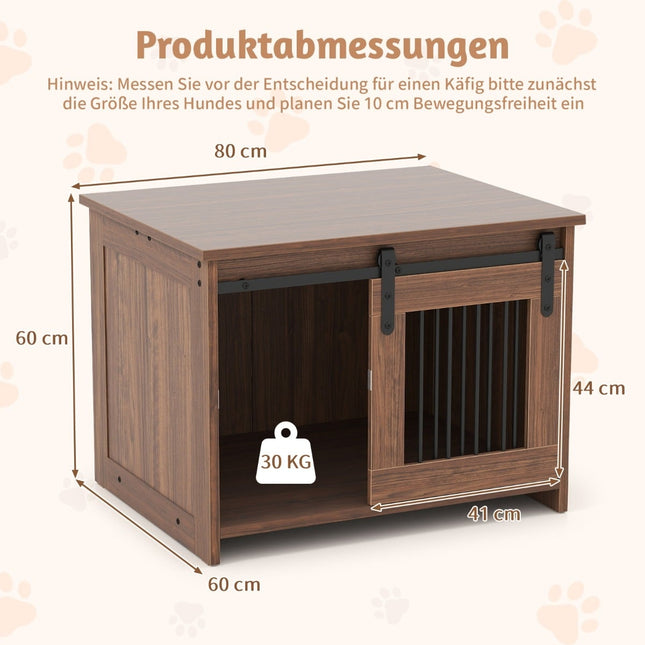 Dog Crate Furniture with Sliding Door, Metal & Wood, 80x60x60 cm