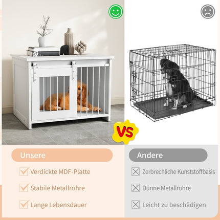 Dog Crate Furniture with Sliding Door – Metal & Wood, 80x60x60 cm