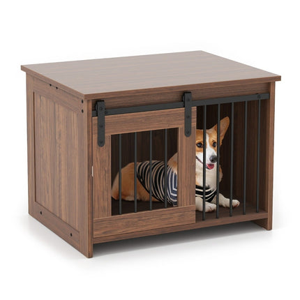 Dog Crate Furniture with Sliding Door, Metal & Wood, 80x60x60 cm