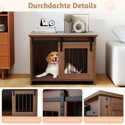 Dog Crate Furniture with Sliding Door, Metal & Wood, 80x60x60 cm
