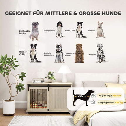 Dog Crate on Wheels, Sliding Door, 100 x 56 x 65 cm, Wood, Steel