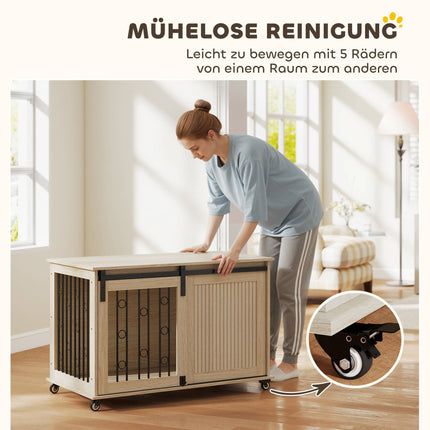 Dog Crate on Wheels, Sliding Door, 100 x 56 x 65 cm, Wood, Steel