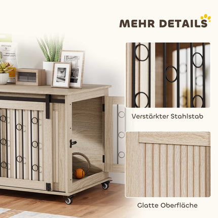 Dog Crate on Wheels, Sliding Door, 100 x 56 x 65 cm, Wood, Steel