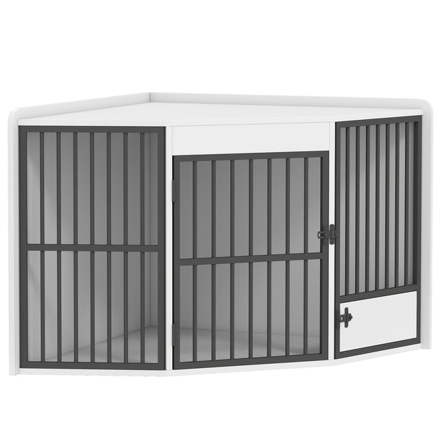 Dog Crate with Feeding Door, MDF & Metal, White