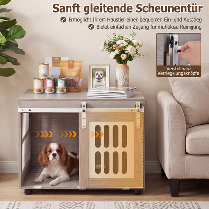 Dog Crate with Lockable Sliding Door & Side Windows, Grey