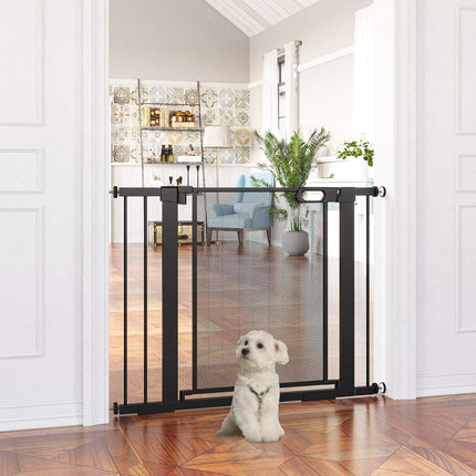 Dog Gate, No Drill, Auto-Close, Steel, 75-103 Cm, Black