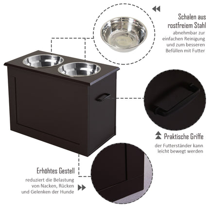 Pet Feeding Station, Double Stainless Steel Bowls, MDF Espresso Finish