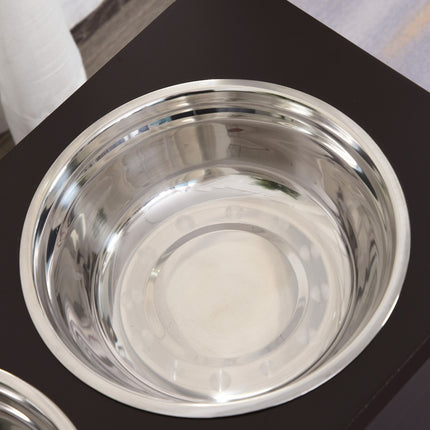 Pet Feeding Station, Double Stainless Steel Bowls, MDF Espresso Finish