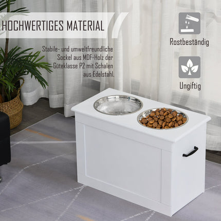 Dog food station with storage - White, 60x30x41cm
