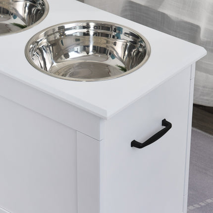 Dog food station with storage - White, 60x30x41cm