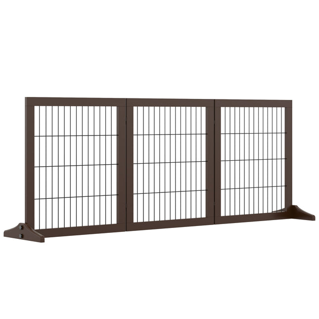 Freestanding Pine Dog Gate Barrier, Brown, 185x36x71 cm