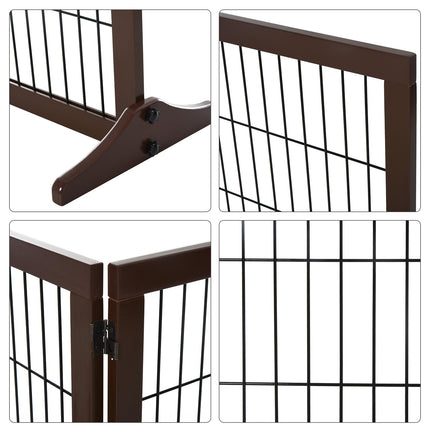 Freestanding Pine Dog Gate Barrier, Brown, 185x36x71 cm