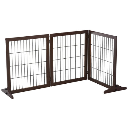 Freestanding Pine Dog Gate Barrier, Brown, 185x36x71 cm